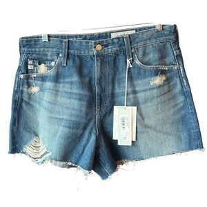 AG Adriano Goldschmied Alexxis Denim Shorts Distressed Raw Hem Size 32‎ NEW